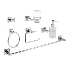 JUEGO DE ACCESORIOS PARA BANO DICA 6 PZ METAL/VIDRIO CROMO 3300  901D-3300