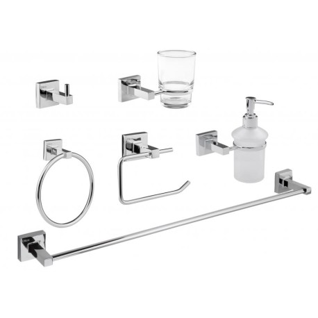 JUEGO DE ACCESORIOS PARA BANO DICA 6 PZ METAL/VIDRIO CROMO 3300  901D-3300