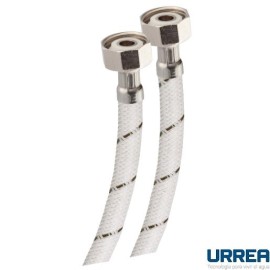 MANGUERA PARA W.C., TRAMADO DE NYLON BLANCO CON TUERCAS DE LATON.       URREA 901C-WBLL35