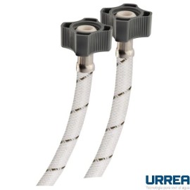 MANGUERA PARA W.C., TRAMADO DE NYLON BLANCO CON TUERCAS PLASTICAS.       URREA 901C-WBPP35