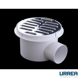 COLADERA PLASTICA REDONDA CON SALIDA LATERAL Y  REJILLA CROMADA       URREA 901C-172