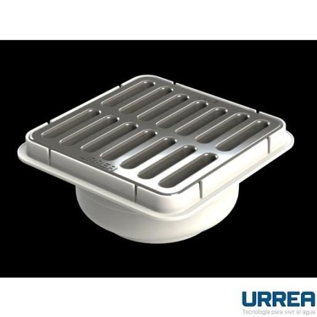 COLADERA PLASTICA CUADRADA CON SALIDA UNIVERSAL Y REJILLA CROMADA       URREA 901C-180