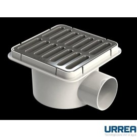 COLADERA PLASTICA CUADRADA CON SALIDA LATERAL Y REJILLA CROMADA       URREA 901C-182