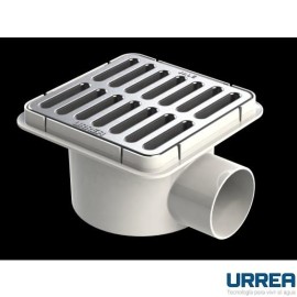 COLADERA PLASTICA CUADRADA CON SALIDA LATERAL Y REJILLA DE ACERO INOXIDABLE       URREA 901C-185